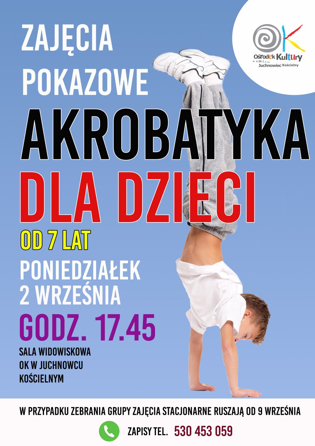 Na zdjęciu plakat warsztatów akrobatyki