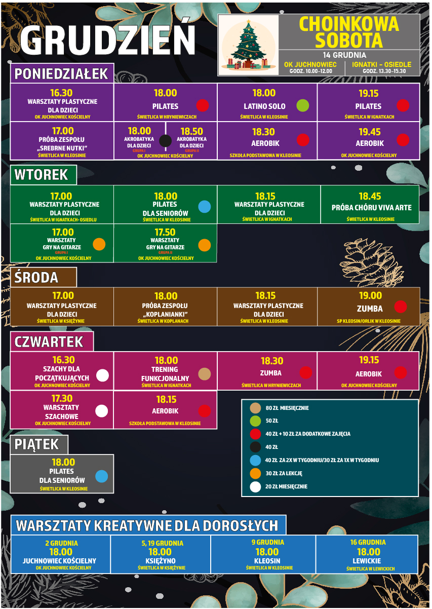 Na zdjęciu grafik grudniowych warsztatów Ośrodka Kultury