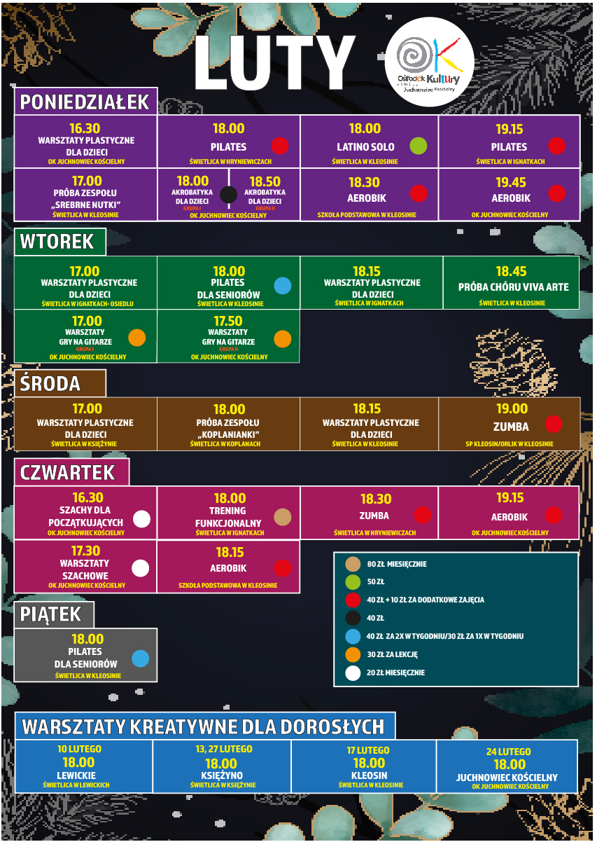 Na zdjęciu grafik lutowych spotkań