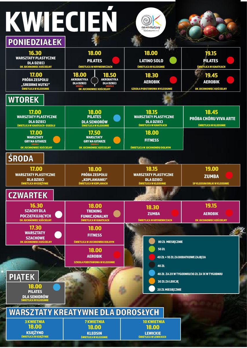 Na zdjęciu grafik kwietniowych warsztatów prowadzonych przez Ośrodek Kultury
