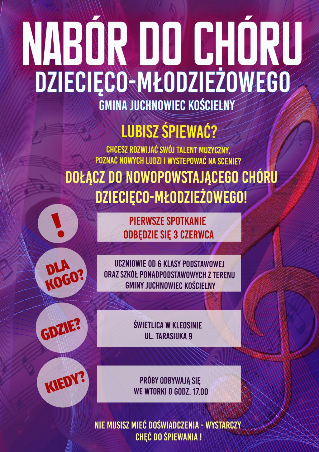 Na zdjęciu plakat z informacją o naborze do chóru