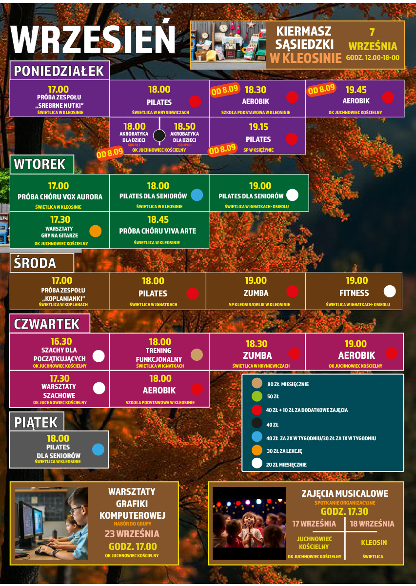 Na zdjęciu grafik wrześniowych zajęć