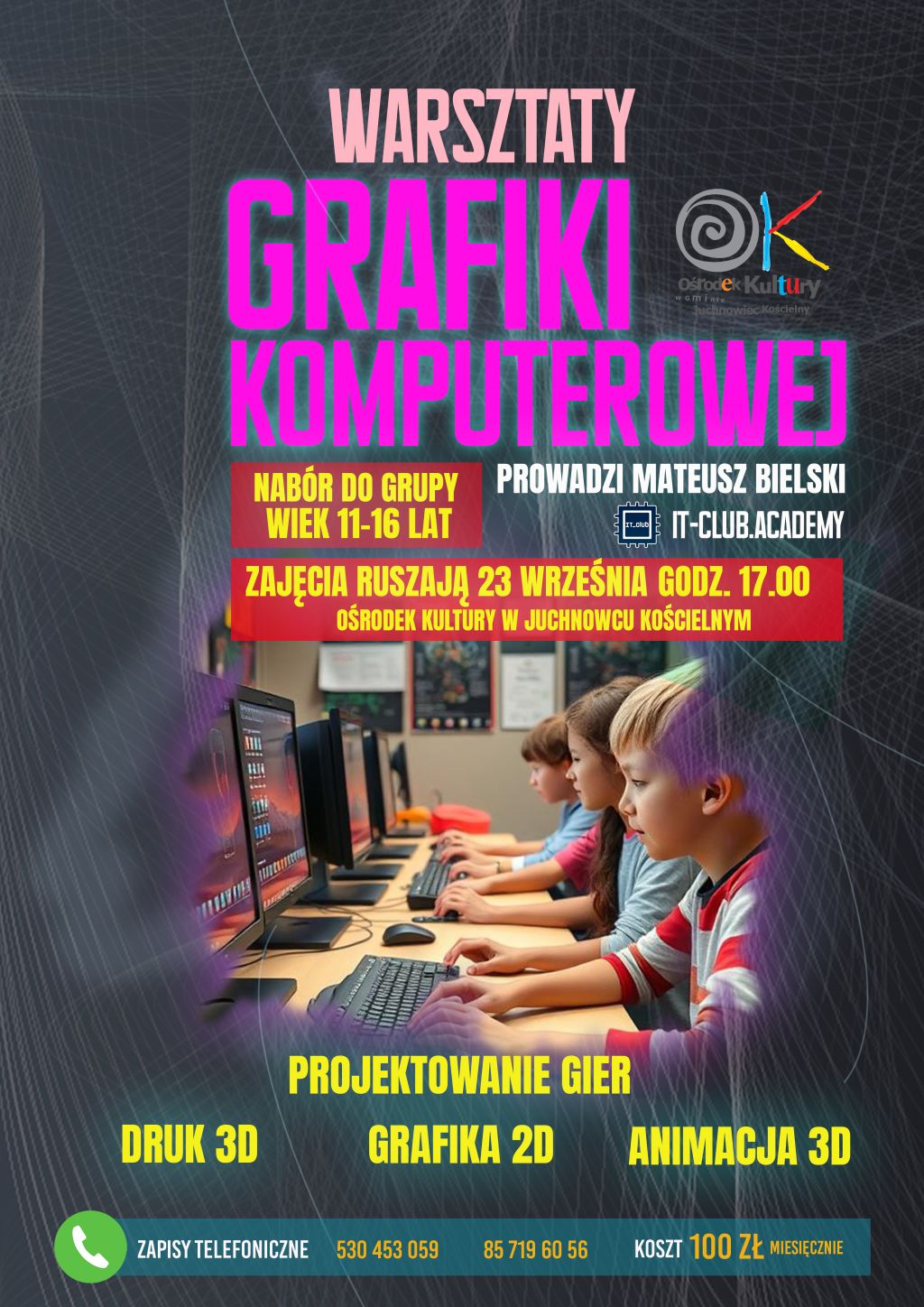 Na zdjęciu plakat warsztatów grafiki komputerowej