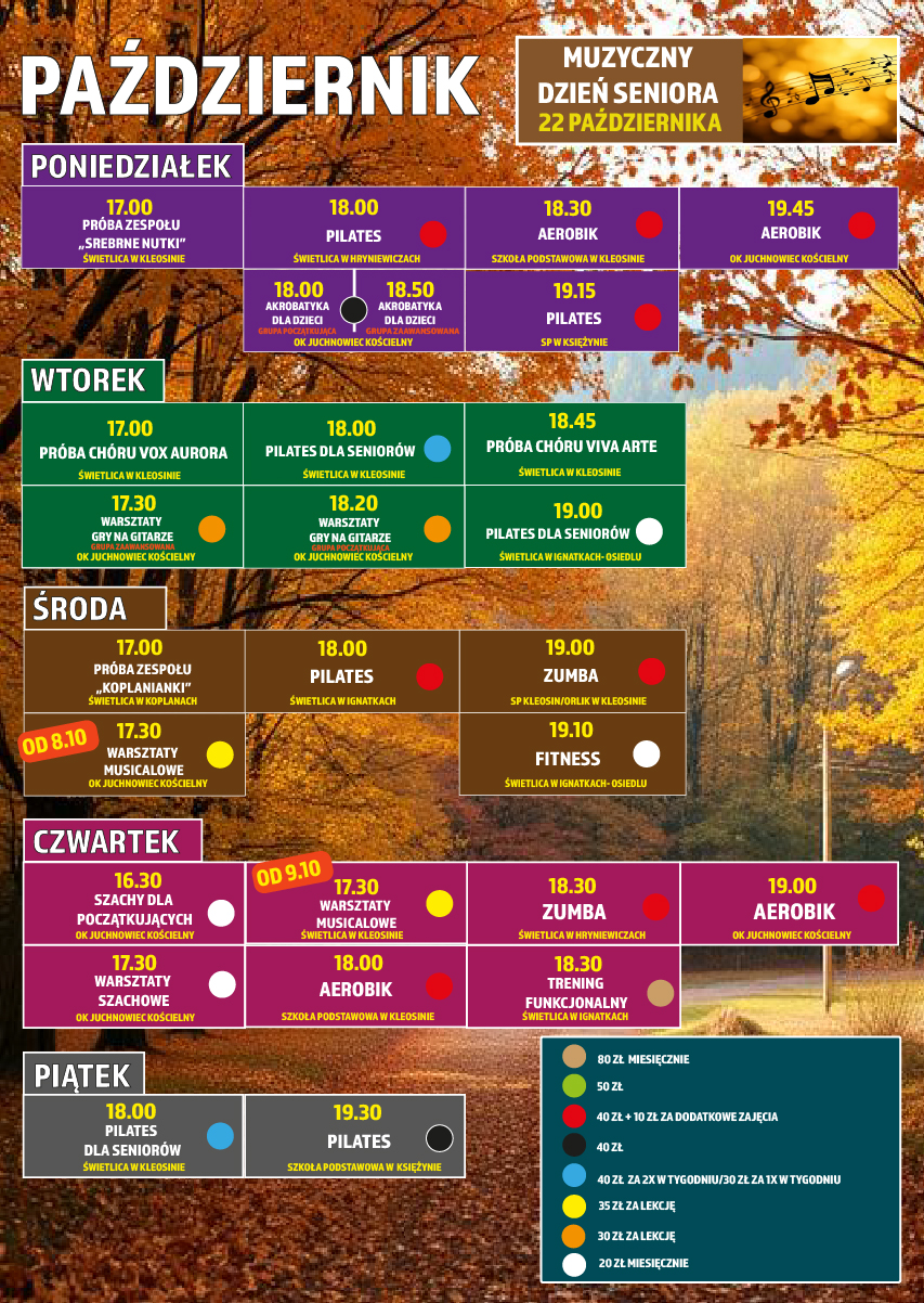 Na zdjęciu październikowy grafik zajęć