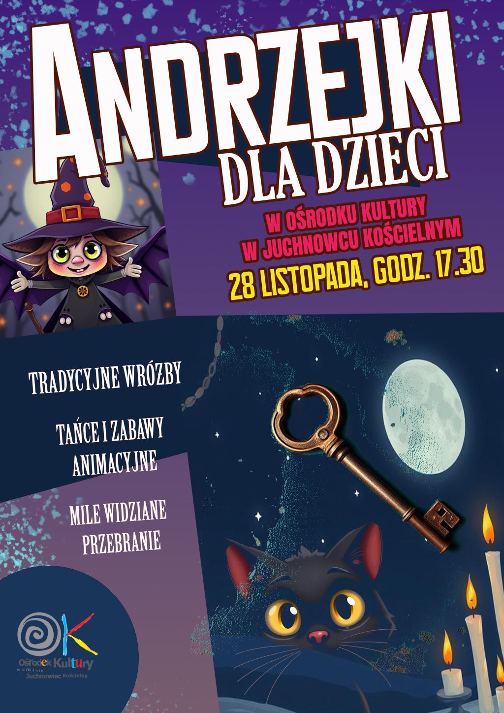 Na zdjęciu plakat imprezy andrzejkowej dla dzieci