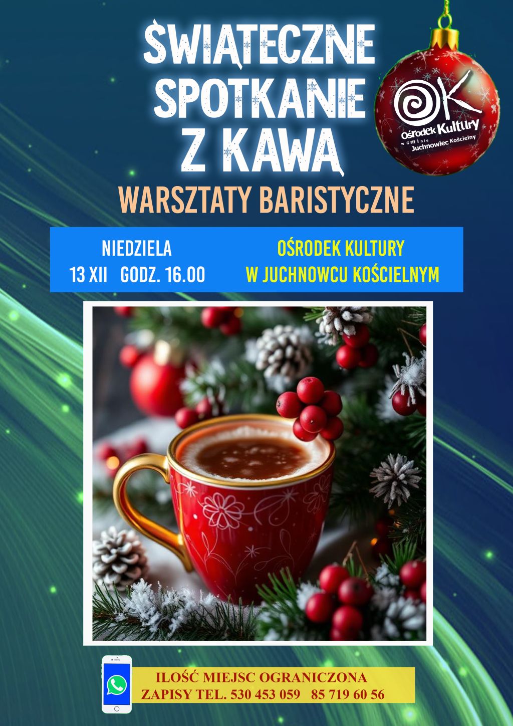 Na zdjęciu plakat warsztatów „Świąteczne spotkanie z kawą”