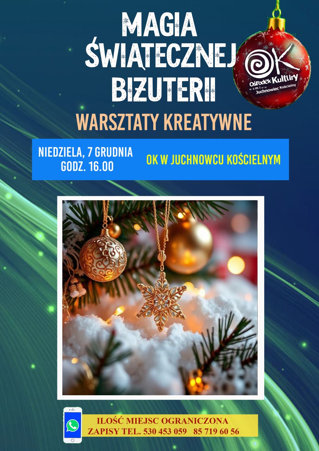 Na zdjęciu plakat warsztatów "Magia świątecznej biżuterii"